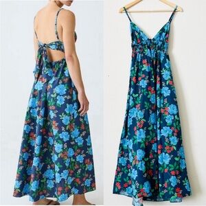 J Crew Smocked Waist Cover Up Dress Blue Peony Print Size XL